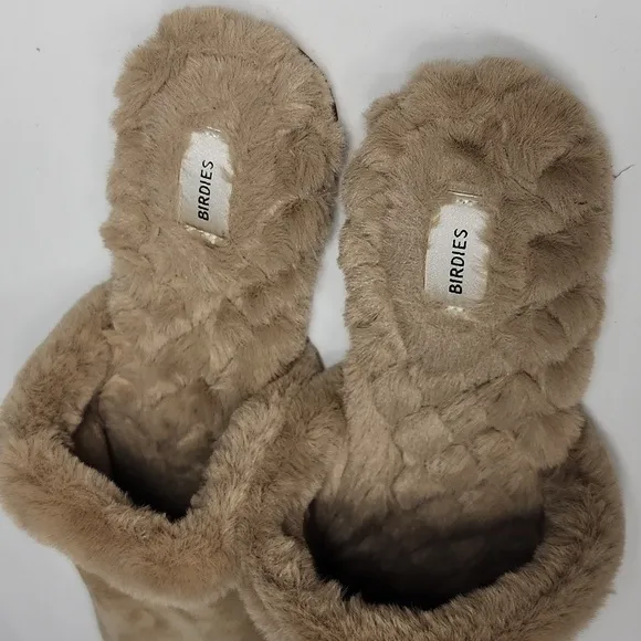 Birdies The Songbird Slides Slippers Women's Size 8.5  Biscotti Faux Fur Comfort