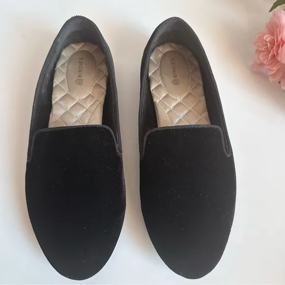 Birdies The Starling Black Velvet Smocking Flat Loafer Shoes