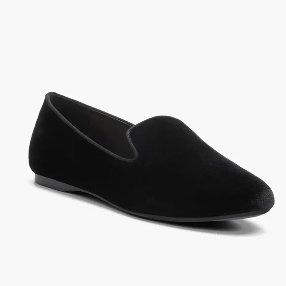 Birdies The Starling Black Velvet Smocking Flat Loafer Shoes