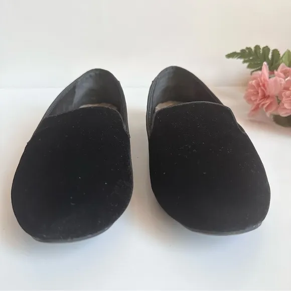 Birdies The Starling Black Velvet Smocking Flat Loafer Shoes