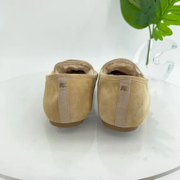 Birdies Womens Size 10.5 The Vesper Penny Loafers Slippers Suede Tan Faux Fur