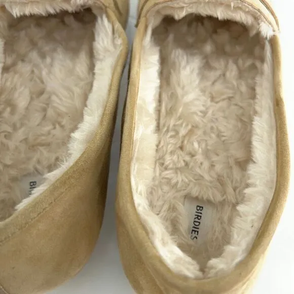 Birdies Womens Size 10.5 The Vesper Penny Loafers Slippers Suede Tan Faux Fur