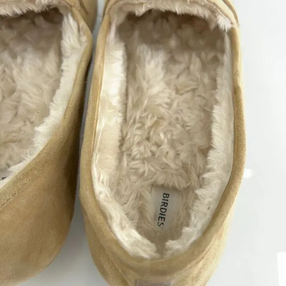 Birdies Womens Size 10.5 The Vesper Penny Loafers Slippers Suede Tan Faux Fur