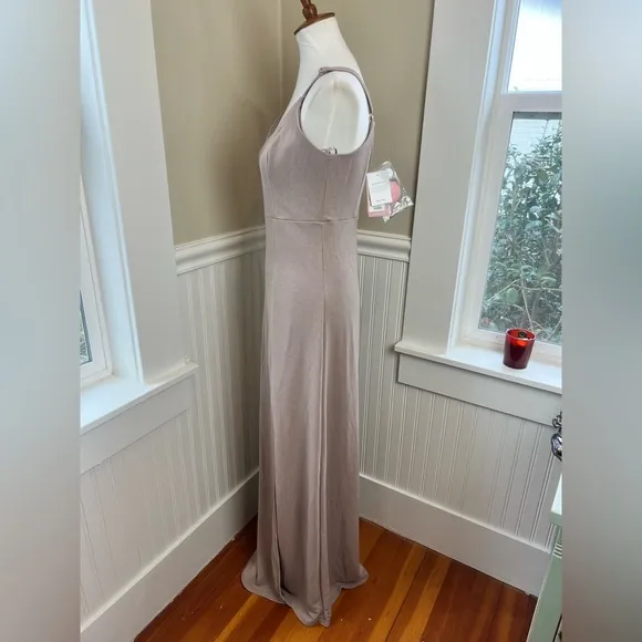Birdy Grey Jay Dress in Crepe Taupe Size Medium Minimalist Gown NWT