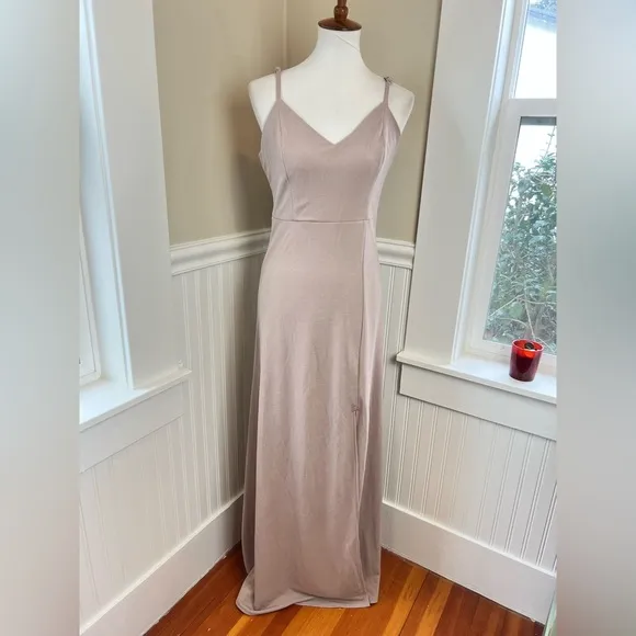 Birdy Grey Jay Dress in Crepe Taupe Size Medium Minimalist Gown NWT