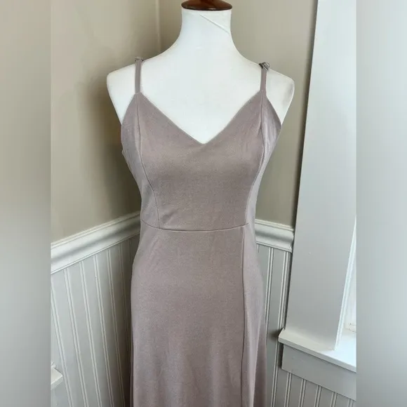 Birdy Grey Jay Dress in Crepe Taupe Size Medium Minimalist Gown NWT
