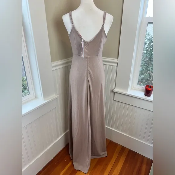 Birdy Grey Jay Dress in Crepe Taupe Size Medium Minimalist Gown NWT