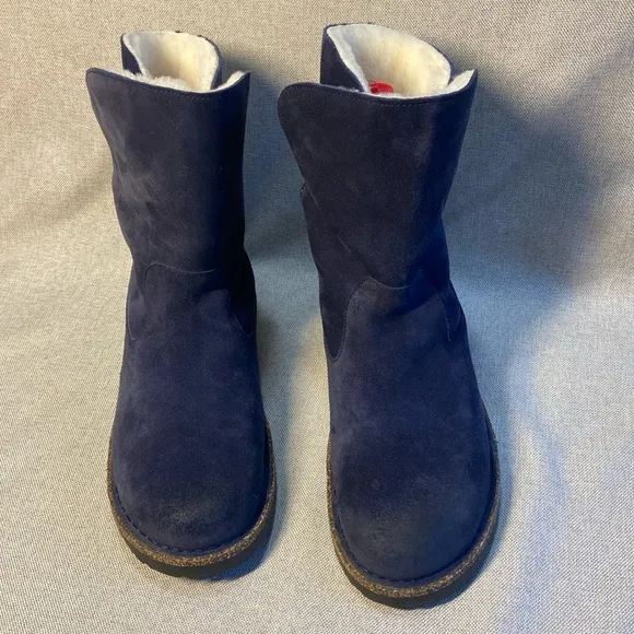BIRKENSTOCK Uppsala Shearling SuedeLeather Navy Boots. Size 41. F-10