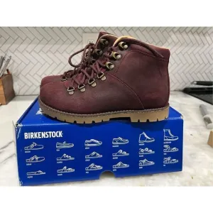 Birkenstock Women's Size 5.5-6 Nubuck Leather Laced Ankle Boots Burgundy EU 37