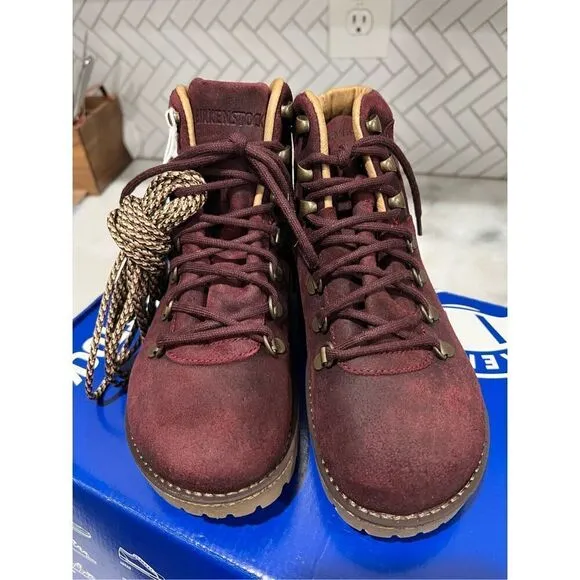 Birkenstock Women's Size 5.5-6 Nubuck Leather Laced Ankle Boots Burgundy EU 37
