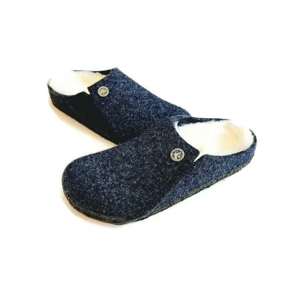 Birkenstock Zermatt Shearling Lined Slide Slippers Kids Size L1 EU32 Dark Blue