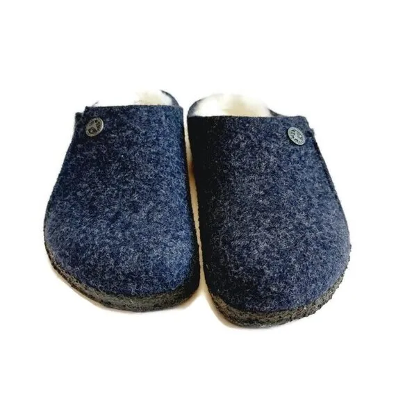 Birkenstock Zermatt Shearling Lined Slide Slippers Kids Size L1 EU32 Dark Blue