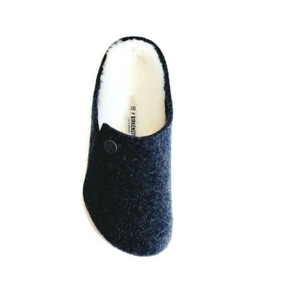 Birkenstock Zermatt Shearling Lined Slide Slippers Kids Size L1 EU32 Dark Blue