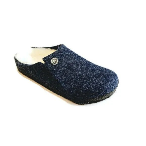 Birkenstock Zermatt Shearling Lined Slide Slippers Kids Size L1 EU32 Dark Blue