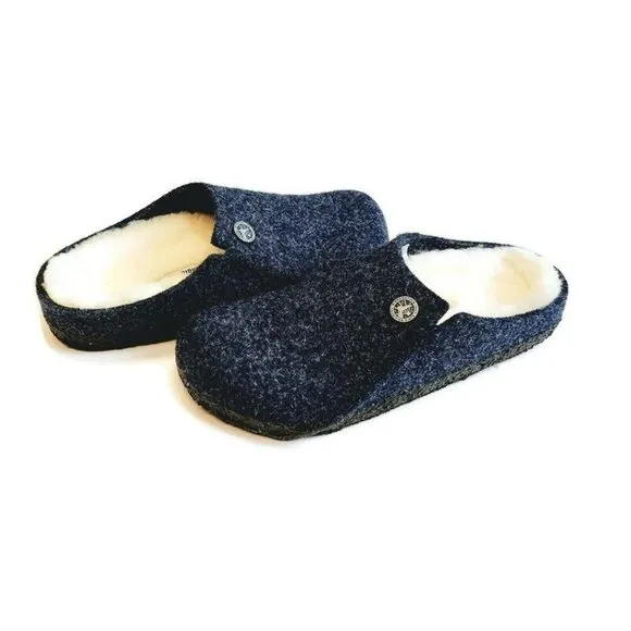 Birkenstock Zermatt Shearling Lined Slide Slippers Kids Size L1 EU32 Dark Blue