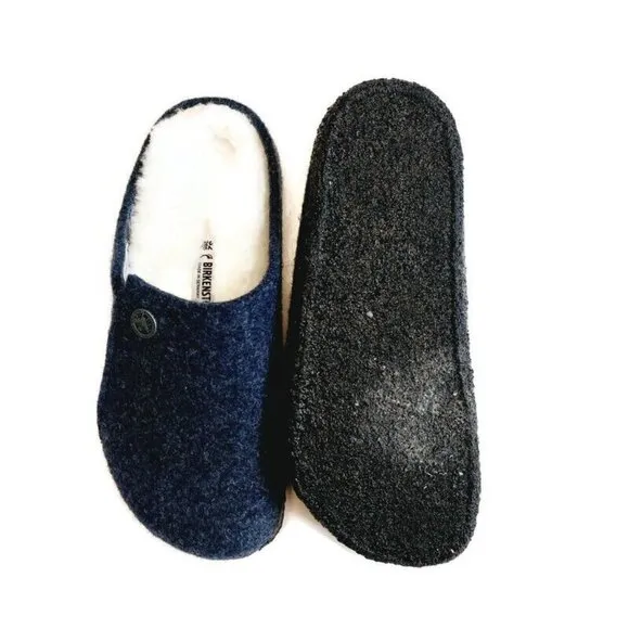 Birkenstock Zermatt Shearling Lined Slide Slippers Kids Size L1 EU32 Dark Blue