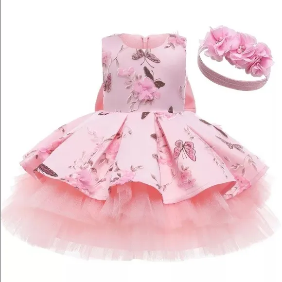 Birthday princess butterflies and flowers luxury embroidered dress 5037
