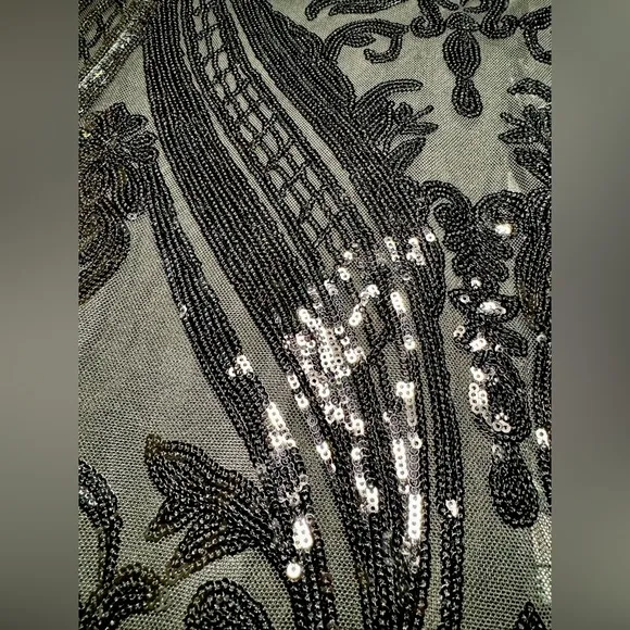 Black Cocktail Formal Strapless Backless Sequins Mesh Feather Mermaid Maxi Dress