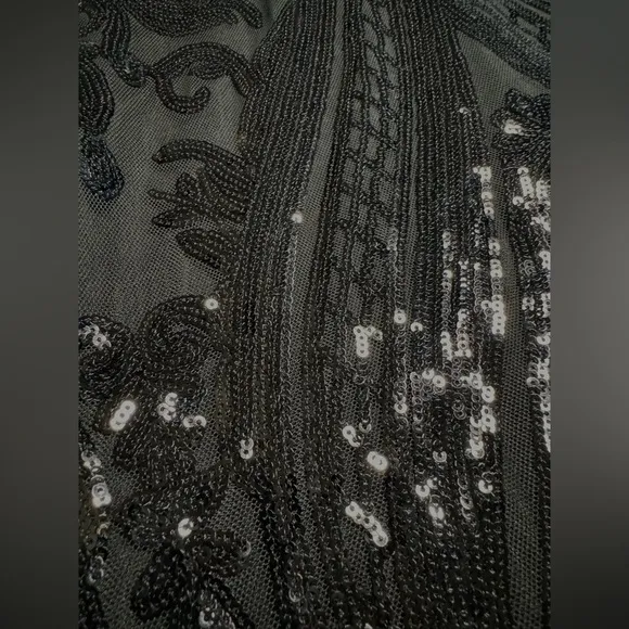 Black Cocktail Formal Strapless Backless Sequins Mesh Feather Mermaid Maxi Dress