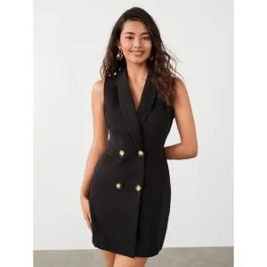 Black Double-Breasted Blazer Dress Sleeveless Minimalist Business Chic