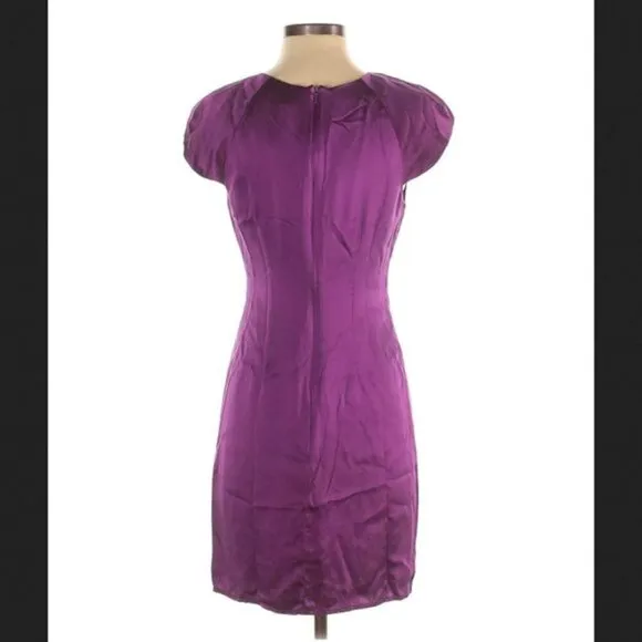 Black Halo Mini Dress 4 Silk Purple Ruched Plunge Keyhole Luxury Cocktail Party