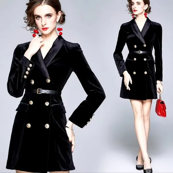 Black Jacket Coat Autumn Winter Luxury Velvet Women
