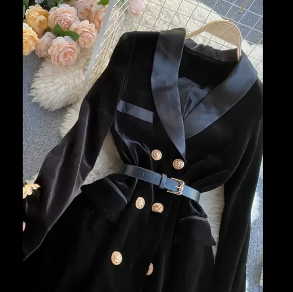 Black Jacket Coat Autumn Winter Luxury Velvet Women