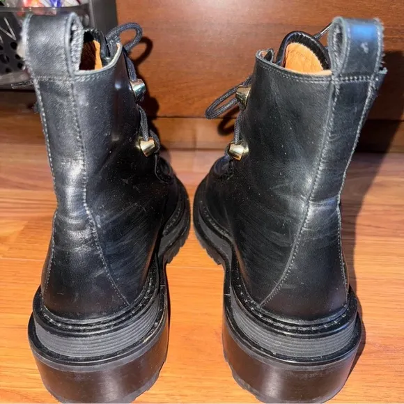 Black Lace-Up Combat Boots with Rugged Sole