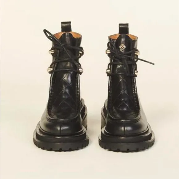 Black Lace-Up Combat Boots with Rugged Sole
