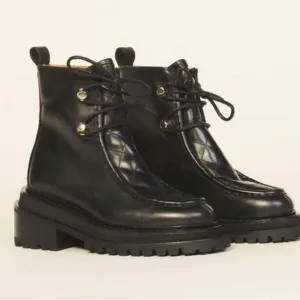 Black Lace-Up Combat Boots with Rugged Sole