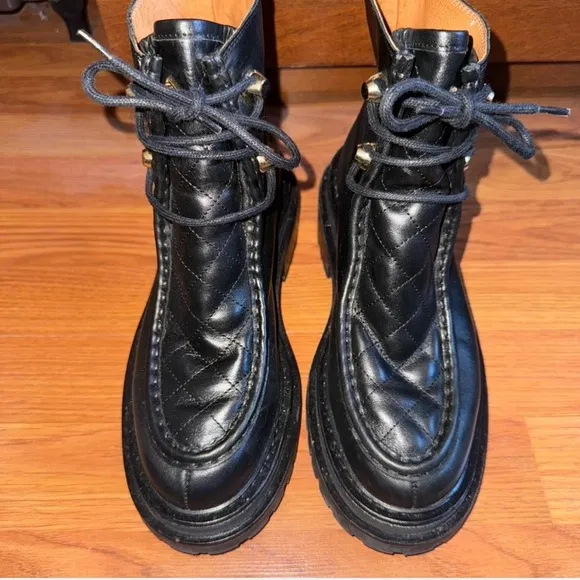 Black Lace-Up Combat Boots with Rugged Sole