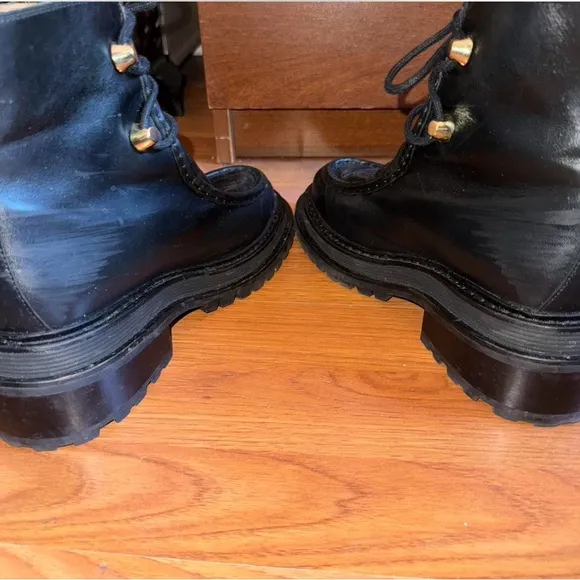Black Lace-Up Combat Boots with Rugged Sole