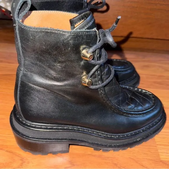 Black Lace-Up Combat Boots with Rugged Sole