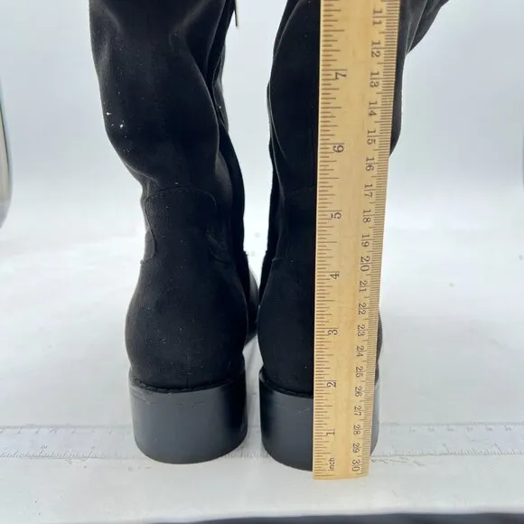 Black Suede Women Over The Knee Boots Comfy Chunky Heel Side Zipper Office Shoe