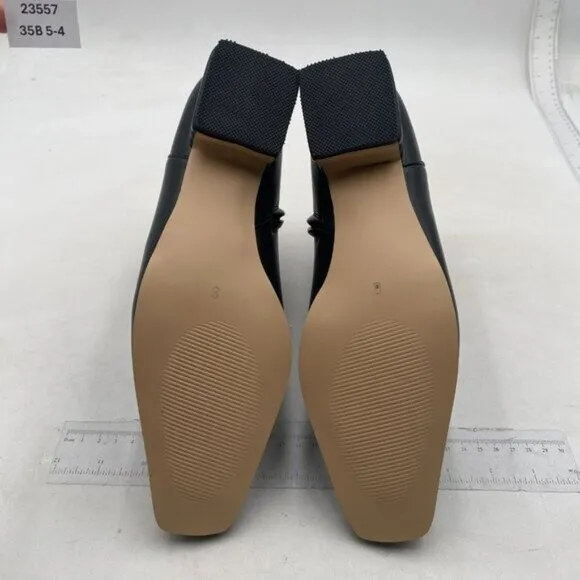 Black Women Square Toe Low Chunky Heels Side Zipper Ankle Boots Formal Shoes
