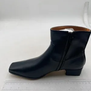 Black Women Square Toe Low Chunky Heels Side Zipper Ankle Boots Formal Shoes