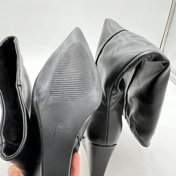 Black Women Wedge Heel Pointed Toe Thigh High Boots Thick High Heel Trendy Boots