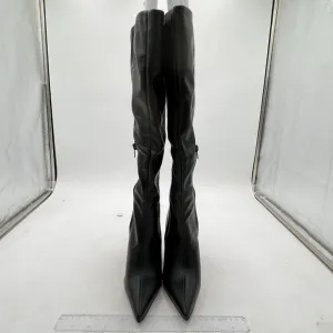 Black Women Wedge Heel Pointed Toe Thigh High Boots Thick High Heel Trendy Boots