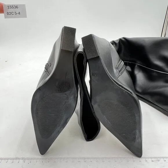 Black Women Wedge Heel Pointed Toe Thigh High Boots Thick High Heel Trendy Boots