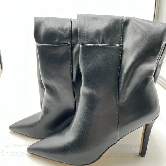 Black Women Western Knee High Long Boots Leather Pointed Toe High Heels Shoes