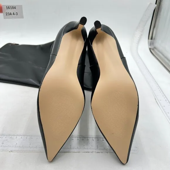 Black Women Western Knee High Long Boots Leather Pointed Toe High Heels Shoes