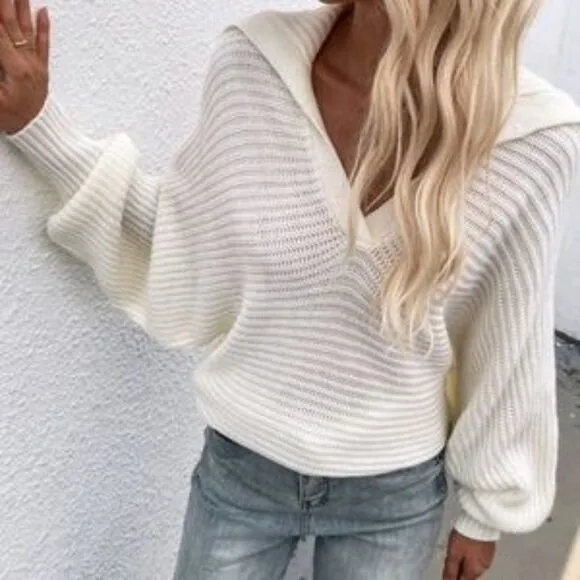 Black V neck Collar Knit Sweater Top Minimalist y2k