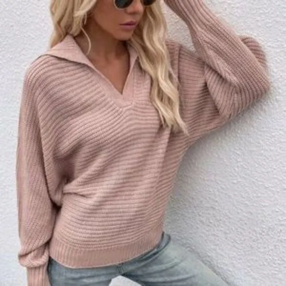 Black V neck Collar Knit Sweater Top Minimalist y2k