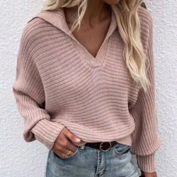 Black V neck Collar Knit Sweater Top Minimalist y2k