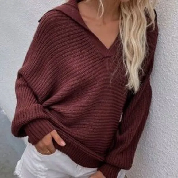 Black V neck Collar Knit Sweater Top Minimalist y2k
