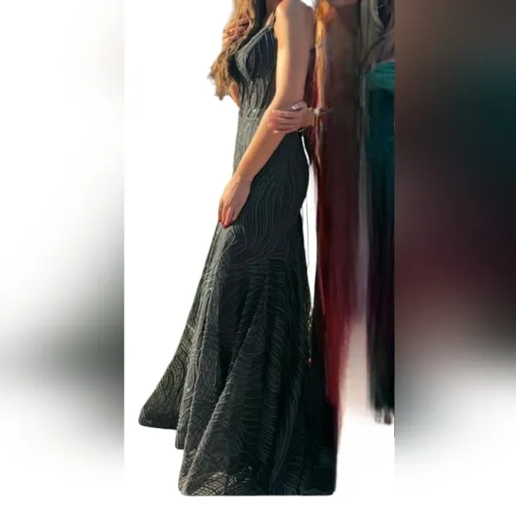 Blondie Nites Glitter Black and Silver Prom Dress