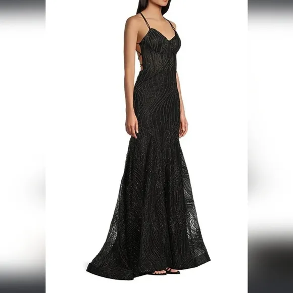 Blondie Nites Glitter Black and Silver Prom Dress