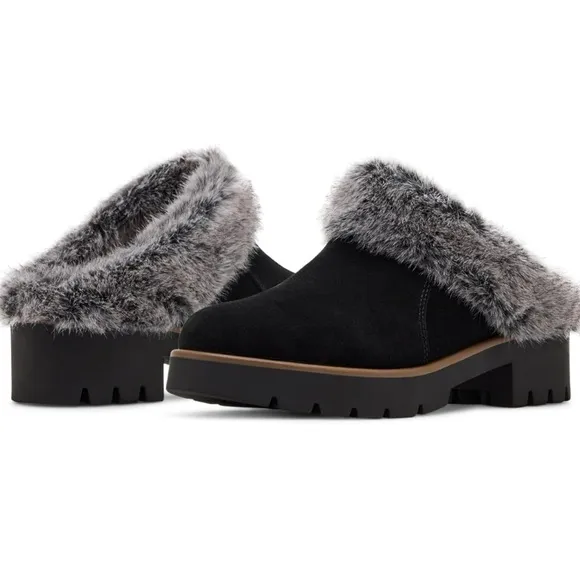 👠Blondo Women's Black Fur-Lined slide on Shoes 9.5 waterproof