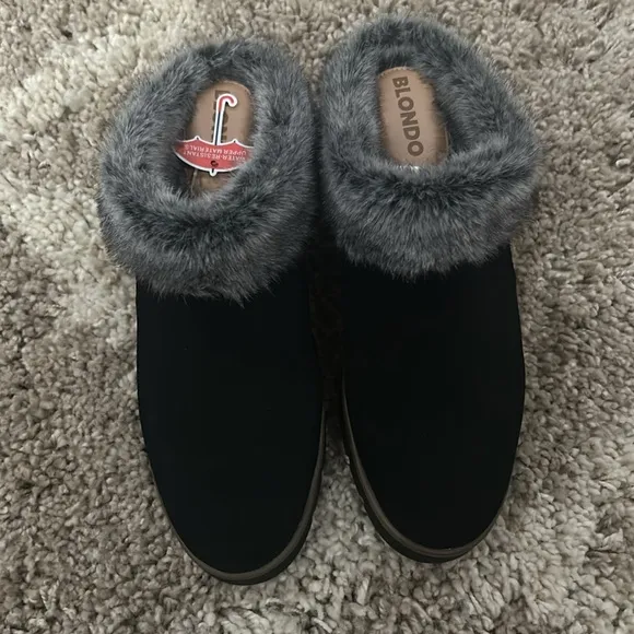 👠Blondo Women's Black Fur-Lined slide on Shoes 9.5 waterproof