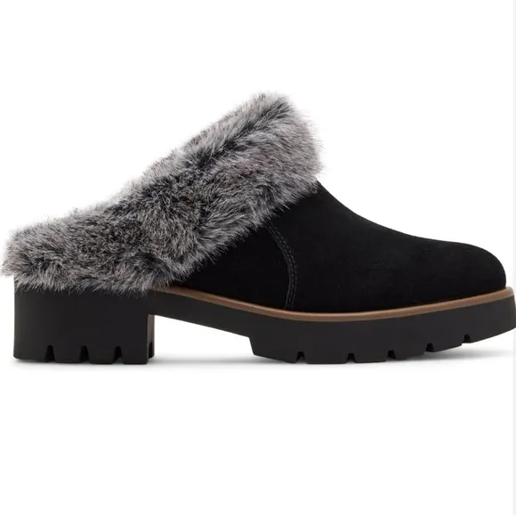 👠Blondo Women's Black Fur-Lined slide on Shoes 9.5 waterproof
